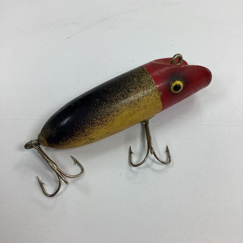 Vintage South Bend Bass Oreno Fishing Lure Wood Red Head Yellow Black
